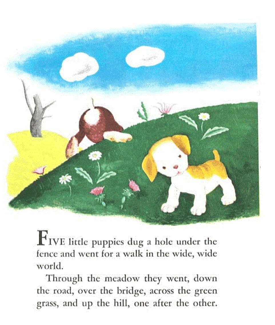 The typeface 'Humanist' is used within the contents of the 1942 book 'The Poky Little Puppy'.